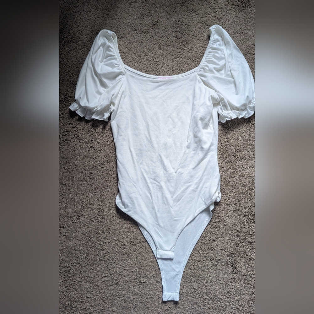 Pink Lily White Puff Sleeve Bodysuit